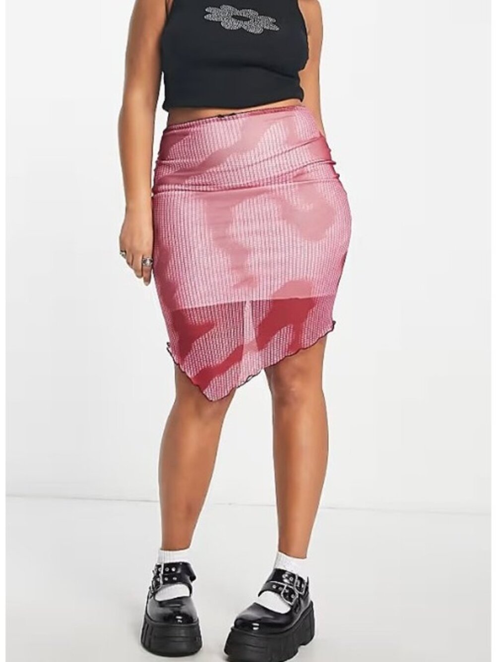 ASOS Daisy Street Plus, Asymmetric Skirt in Pink Print - US18 (2X-3X)